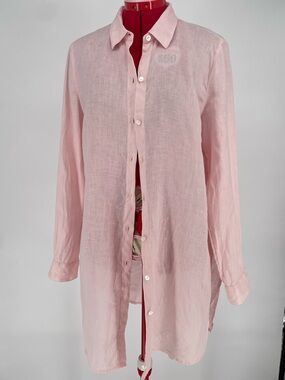 J. Jill Pale Pink Love Linen Long Sleeve Button Down Tunic Top / Longline Blouse